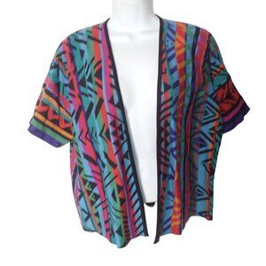 Peruvian Connection Women M Open Cardigan Cayo Multi Colored short Sleeve NEW